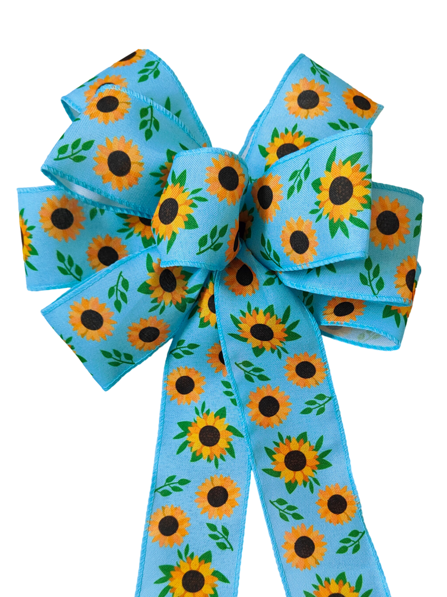 Blue yellow sunflower wreath Bow wedding aisle summer