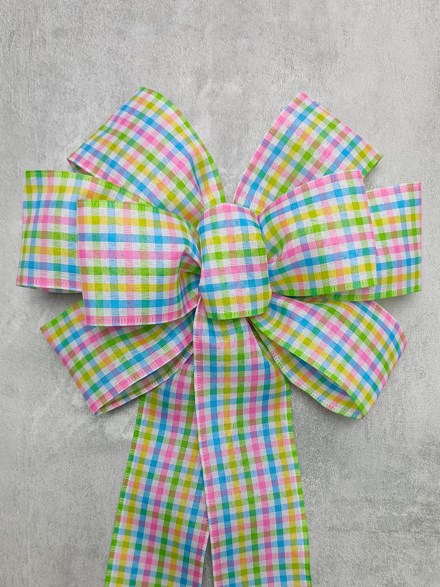 Pastel Plaid Check bow wreath spring