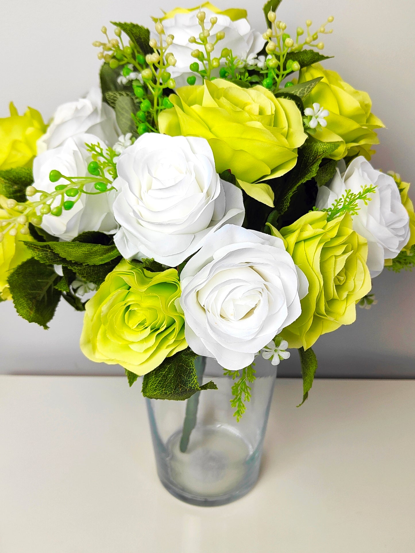 Green White roses Artificial flowers gift