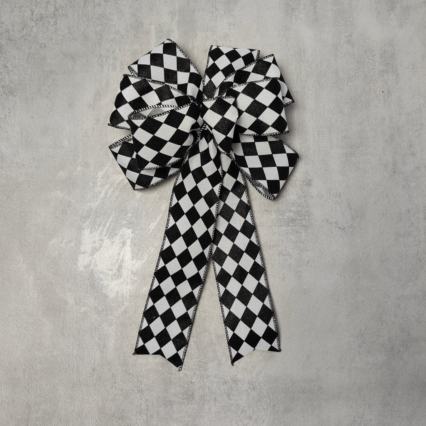 Black White Harlequin Glitter Christmas Bow 10 inch