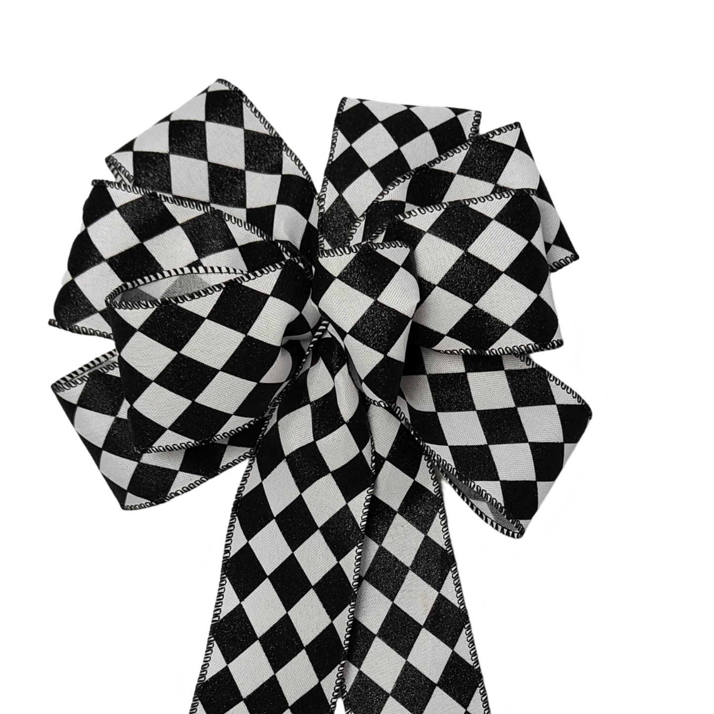 Black White Harlequin Glitter Christmas Bow 10 inch