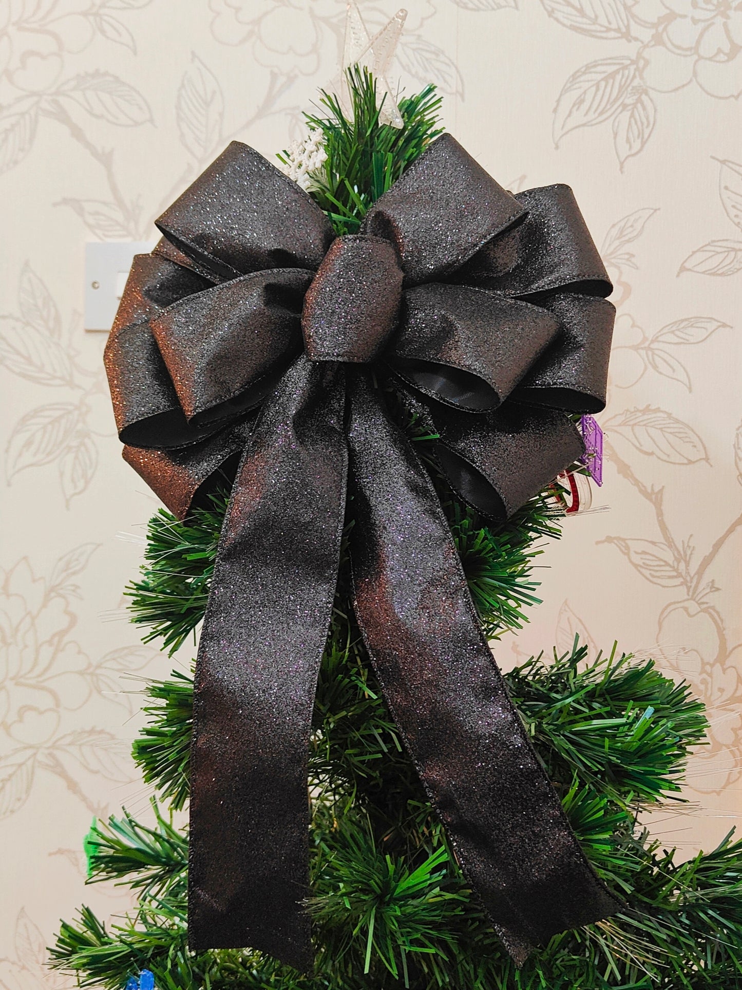 Black Glitter Christmas Bow 12 inch