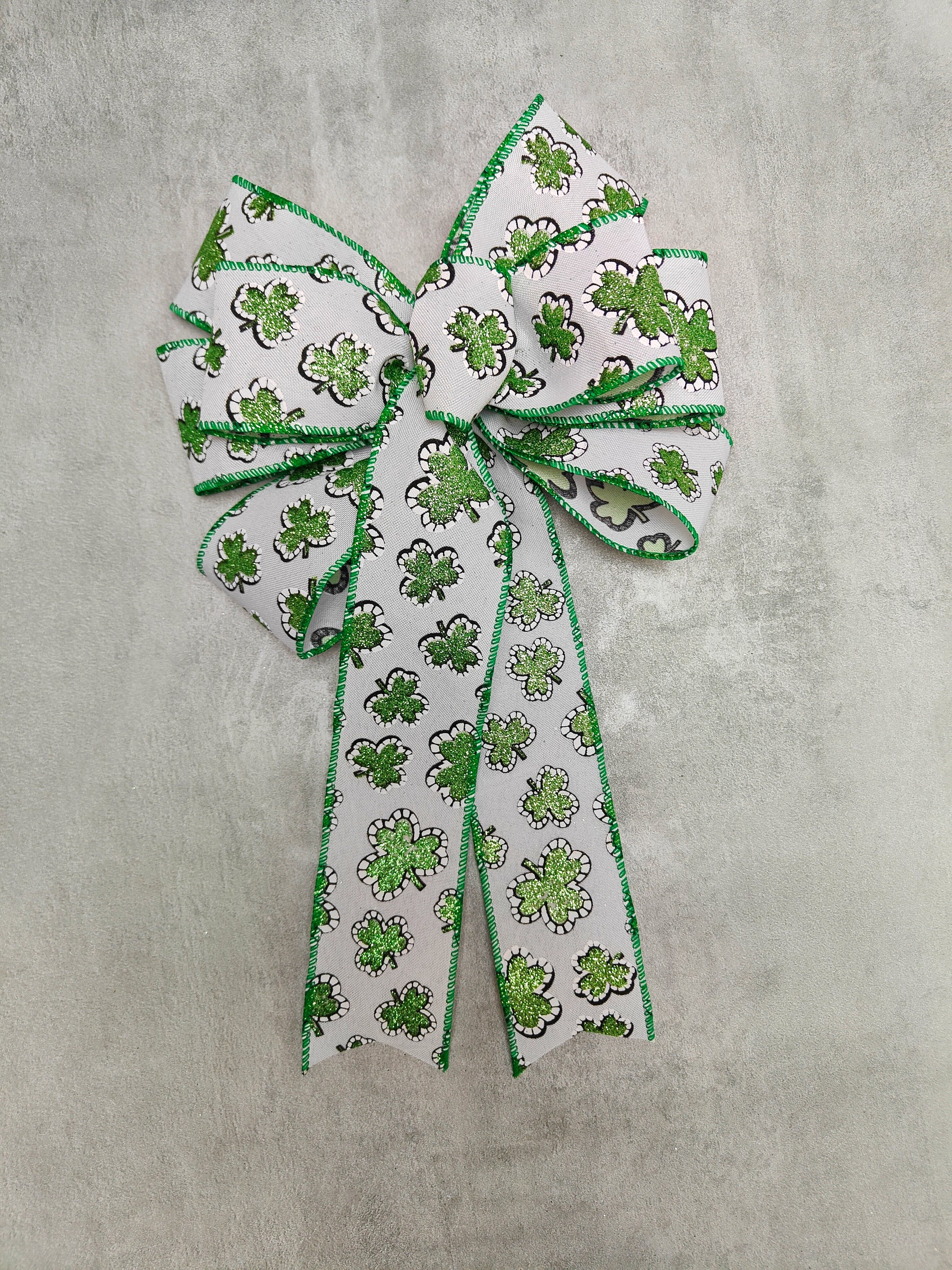 White green shamrock wreath bow St Patrick Day Tree Bow Paddy day