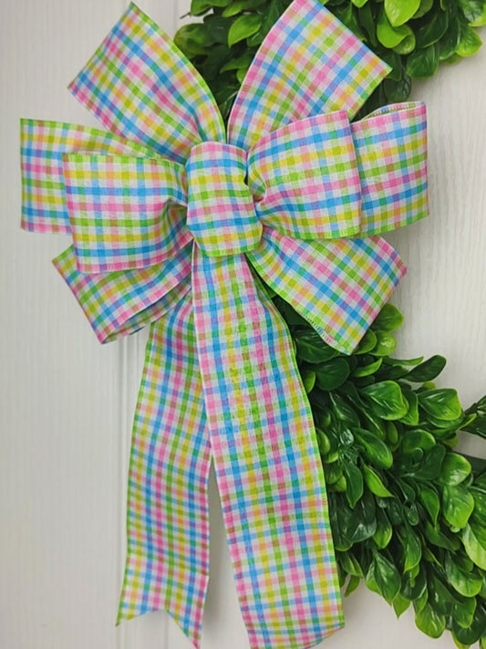 Pastel Plaid Check bow wreath