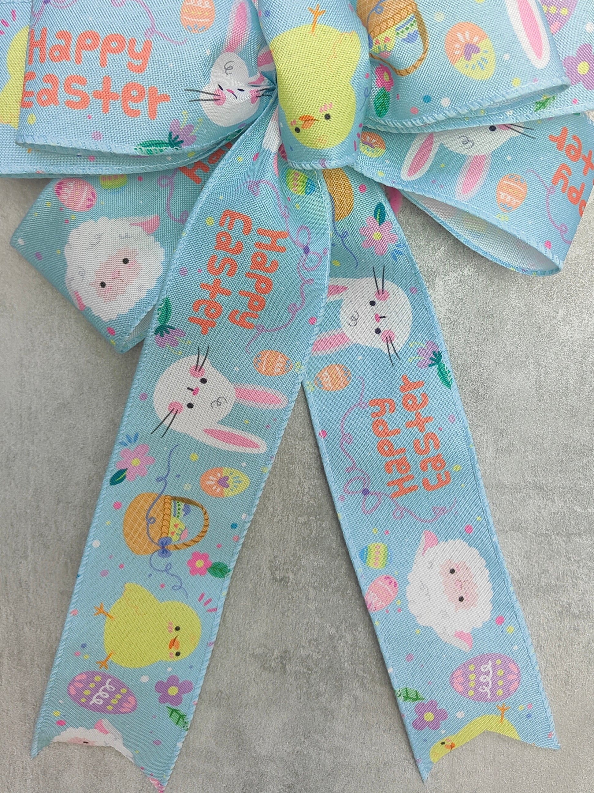 Blue Happy Easter Wreath Bow 
