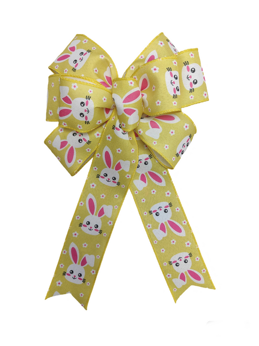 Yellow Easter Bunny Wreath Bow Basket