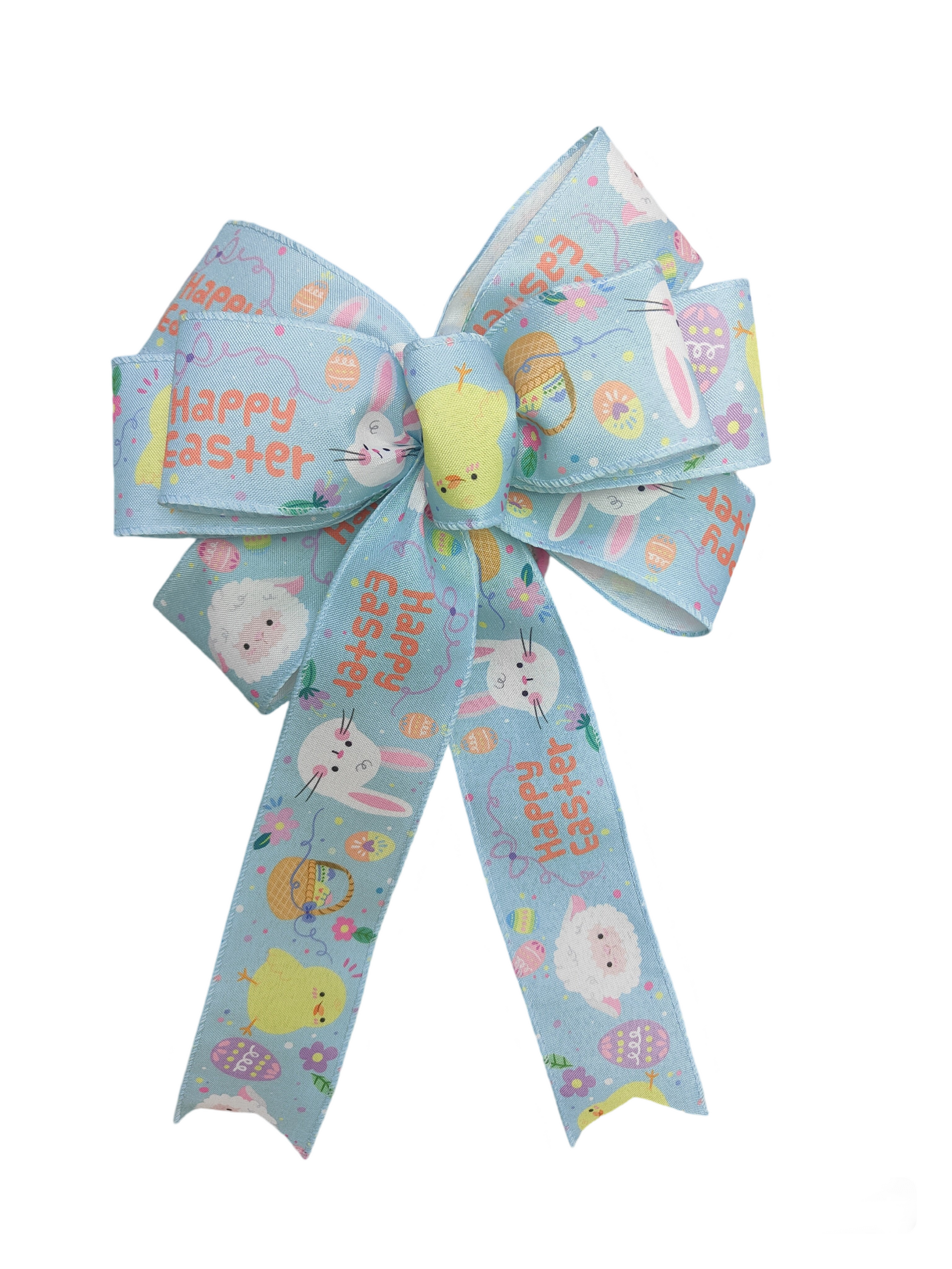 Blue Happy Easter Bunny Chick Lamb Wreath Bow Easter basket