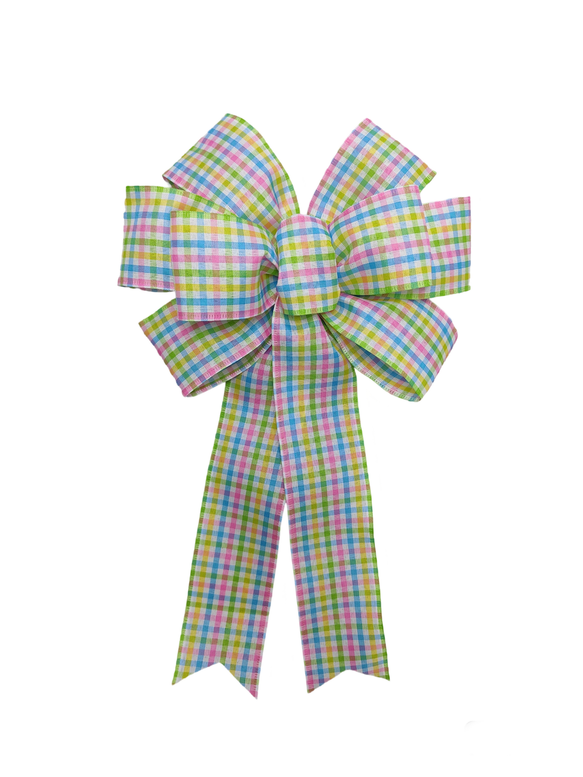 Pastel Plaid Check Easter wreath bow