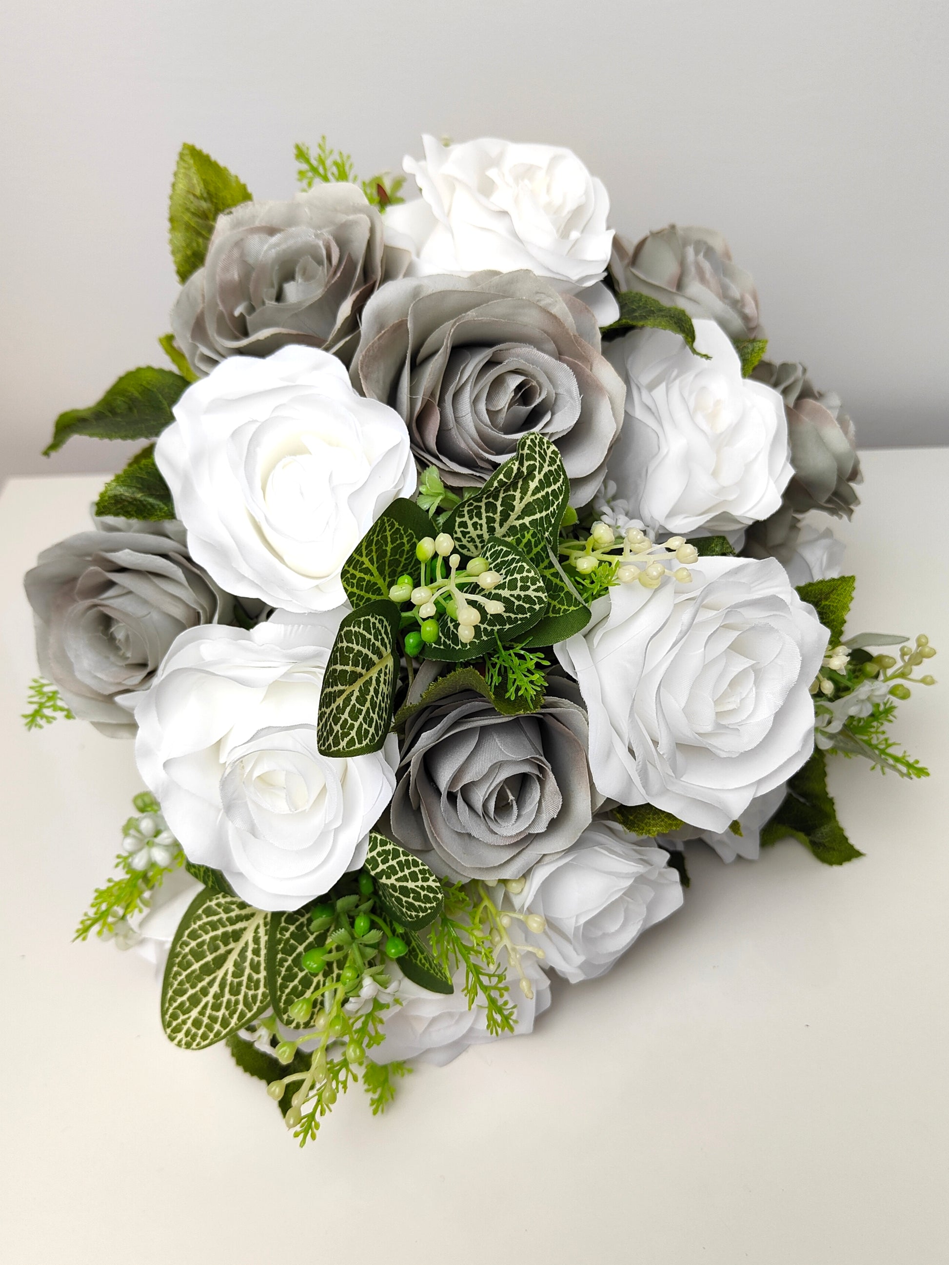 Grey White Artificial roses bunch 20 roses Bouquet Gift