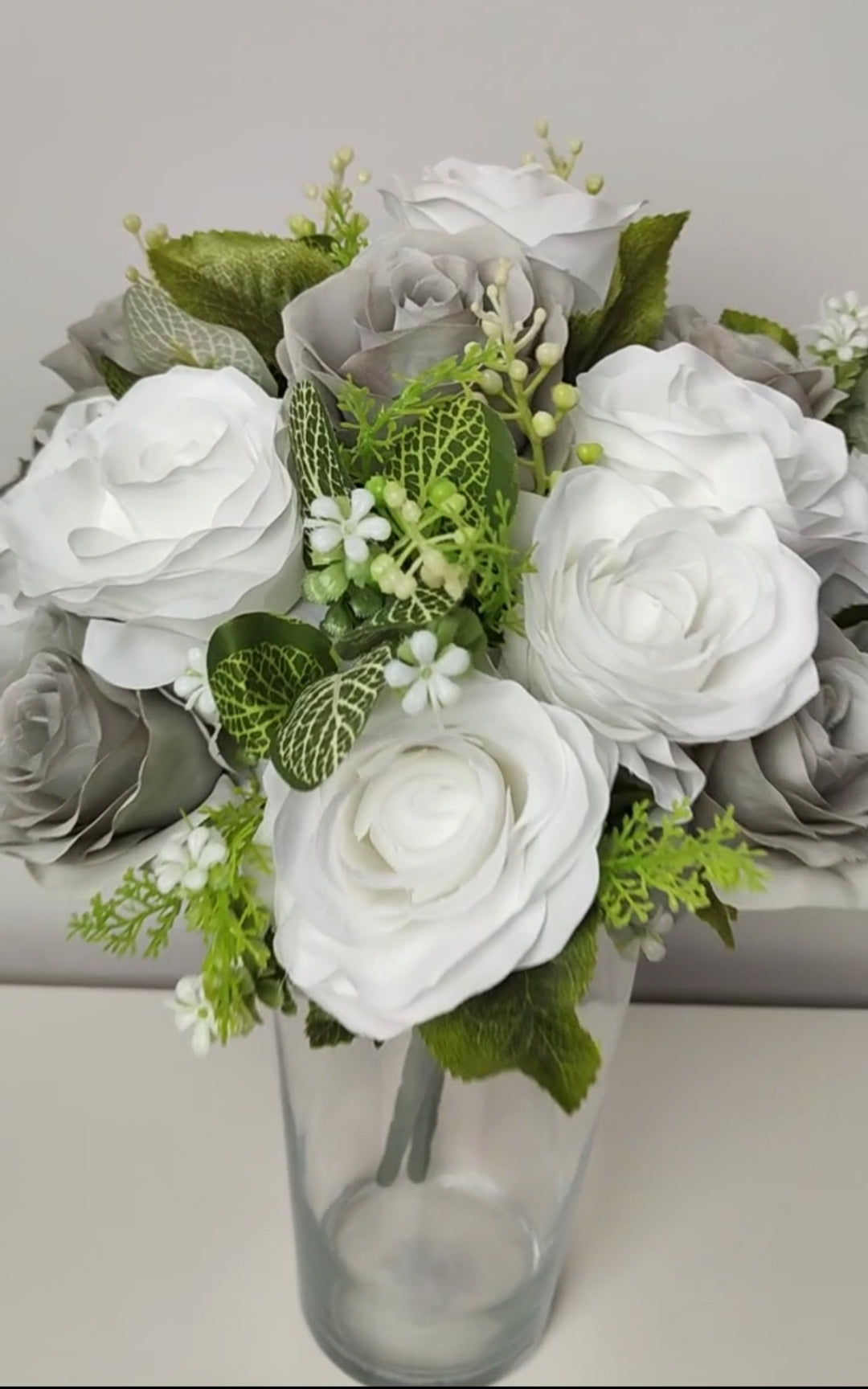 Grey White Artificial roses Bouquet Gift