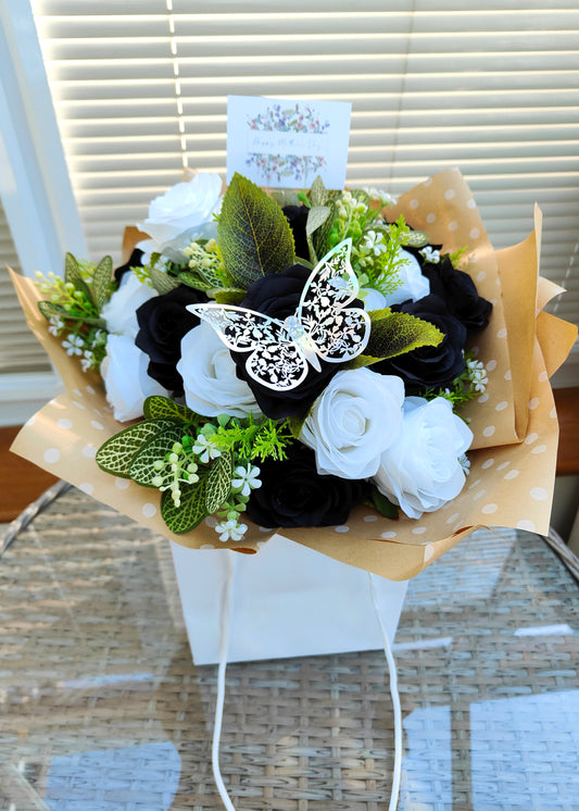Black White Artificial roses Bouquet Gift flowers