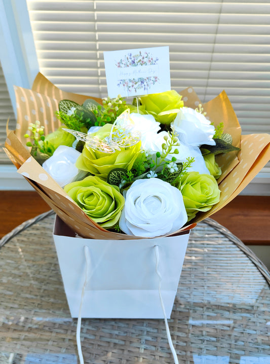 Green White Roses Artificial Mothers Day flowers Rose