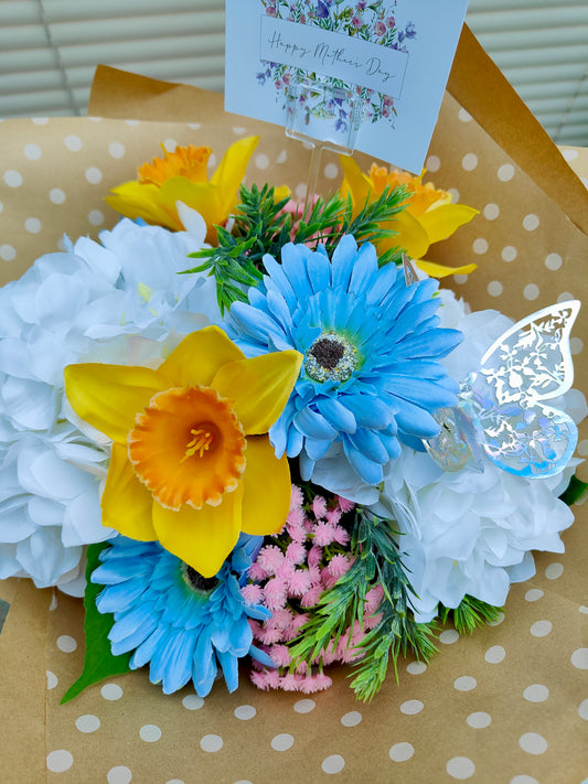 Spring artificial flowers bouquet daffodil hydrangea Easter Mother's Day 