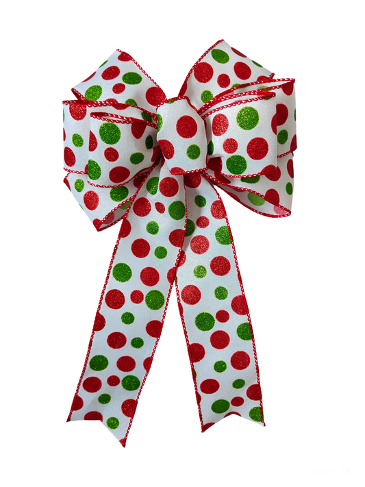 White Red Green Christmas Bow 10 inch