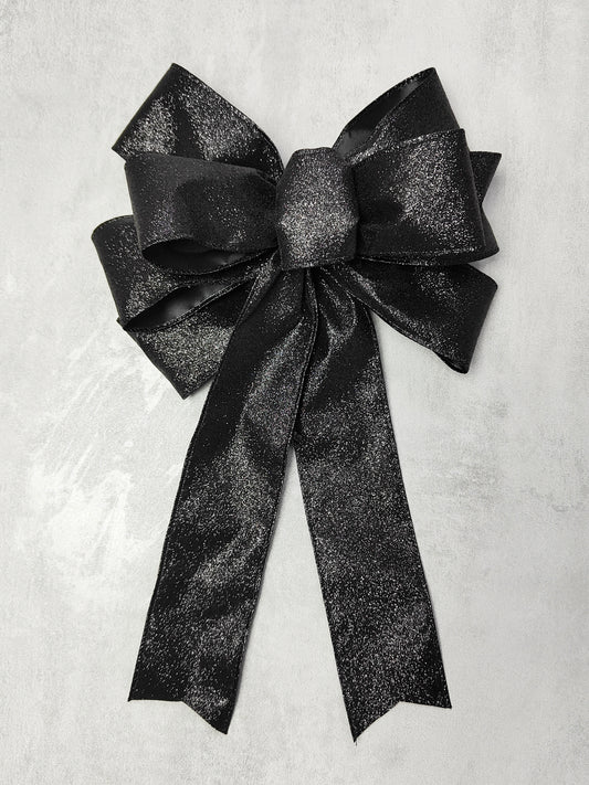 Black Glitter Christmas Bow 10 inch