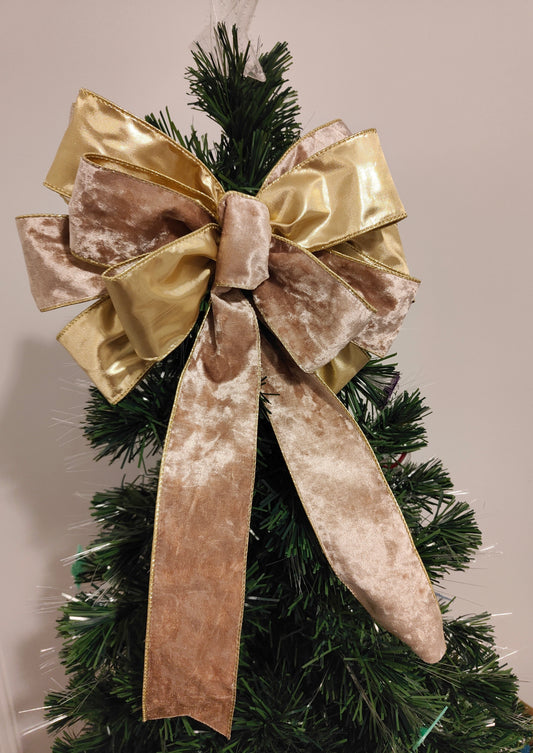 Deluxe Beige and Gold Velvet Bow