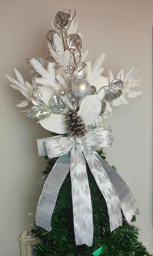 Silver White Christmas Tree Topper