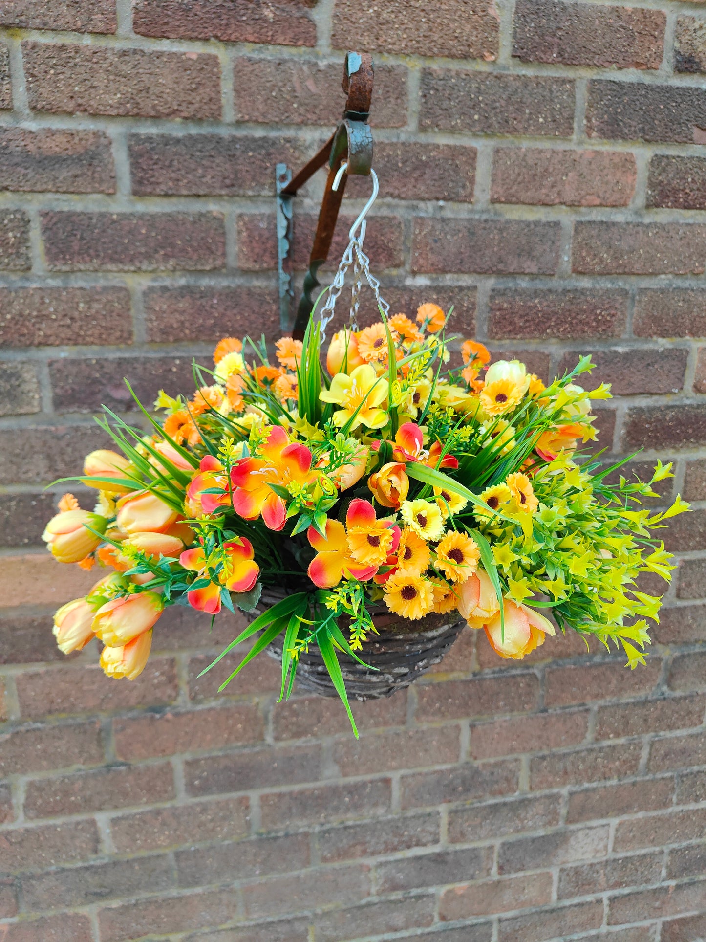 Orange Yellow Artificial Flower Hanging Basket 10 inch Free P&P